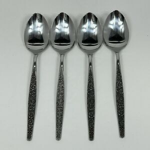 Vtg Interpur Jardiner Stainless Flatware 4 Oval Soup Spoons Daisy Tablespoon